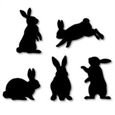 the silhouettes of rabbits are shown in different positions and sizes, including one bunny