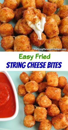 fried cheese cubes with ketchup and mayonnaise on the side for dipping