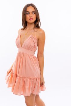 MODEL IS WEARING A SIZE SMALL MODEL SPECS HEIGHT: 5'8" BUST: 32 WAIST: 23" HIPS: 35" Ruffled Mini Skirt, Tiered Mini Dress, Summer Sundress, Dreamy Dress, Halter Mini Dress, Boho Print, Sheer Fabric, Halter Style, Pink Mini Dresses