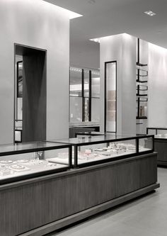 a black and white photo of a jewelry store