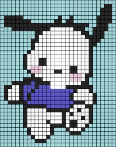 a cross stitch pattern with an image of a cartoon character in blue and white colors