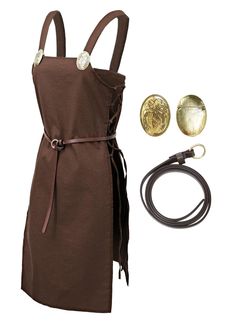 a brown apron with two gold buttons on it