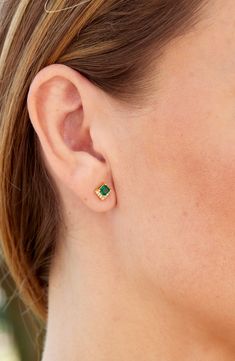 Easy-to-wear stud earrings will add significant polish to even your most casual ensembles. 3/8"W x 3/8"L Post back 18k-gold plate/simulated emerald or simulated ruby/cubic zirconia
 Imported L Post, Simple Studs, Earrings Emerald, Earrings In Gold, Earrings Studs, Nordstrom Rack, Cubic Zirconia, 18k Gold, Ruby