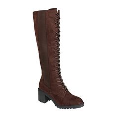 Go For A Bold Look This Fall With The Jenicca Boots By Journee Collection. This Knee-High Boot Is Detailed With A Stacked Block Heel And A Classic Lace-Up Closure. Supple Vegan Leather, A Wide-Calf, And A 4 Mm Tru Comfort Foam Insole Finish This Retro Look For A Comfortable Fit.Features: ComfortClosure Type: ZipFootwear Technology: Memory Foam InsoleShaft Circumference: 14 1/2 InchesBoot Shaft Height: 14 1/2 InchesShoe Heel Height: 2 1/2 InchesUpper/Outer Base Material: 100% PolyuretheneShoe Li… Knee High Combat Boots, Extra Wide Calf Boots, Heel Knee High Boots, Wide Calf Boots, Block Heel Boots, Wide Calf, Journee Collection, On Repeat, Dress And Heels