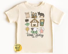 True Story Toddler Shirt, Christian Shirts for Kids, Nativity Scene Shirt, Toddler Sweatshirt, Youth Sweatshirt, Faith Christmas Kids Shirt HOW TO ORDER 1- Check the size and color charts to find the perfect fit. 2- Choose the item style and size from the first dropdown menu. 3- Pick the clothing color from the second dropdown menu. 4- (Some listings only) If available, fill in the "Add your personalization" section following the example provided. 5- Select the quantity. 6- Click the "Add to Car Christian Kids Shirts, Scene Shirt, Faith Based Clothing, Christmas Shirts For Kids, Christian Kids, Christmas Kids, Children's Ministry, Nativity Scene, Color Charts