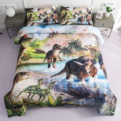 PRICES MAY VARY. PRODUCT CONTAINS：1 Queen Comforter Set (90" x 90"), 2 Standard Pillowcase (20" x 30").If you need a matching dinosaur sheet set, please click the store. MATERIAL：High quality polyester.Soft, comfortable and breathable. PRODUCT DESIGN:High quality 3D dinosaur print is the best choice for boys' bedroom. CARE iNSTRUCTION: Gentle Mashine Wash in Low Temperature, Do Not Bleach, First Washed Size Change 2%-3%. NICE GIFT:As a good choice for children. Package Included
 1 Queen Fitted S Dinasour Bedding Kids Rooms, Big Boy Bed Dinosaur, Boy Dinosaur Bedding, Boys Dinosaur Bed, Dinosaur Bedding Boys, Dinosaur Bed, Dinosaur Sheets, Dinosaur Comforter, Kids Comforter Sets