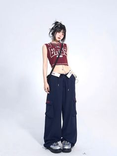 High Waist Loose Lapel Mopping Pants - ntbhshop 2000s Japanese Fashion, Style Cargo Pants, Y2k Women, Baggy Cargo Pants, Women Streetwear, Style Cargo, Really Cute Outfits, Stage Outfits, Streetwear Women