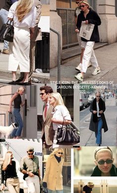 many different pictures of people walking down the street