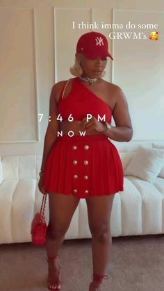 Red Outfit Ideas Black Women, Red Outfit Women, Red Fashion Outfits, Plus Size Baddie Outfits, Casual Chic Outfit, Red Outfit