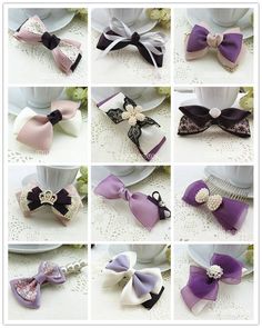 many different types of bow ties with flowers and pearls on the side, all in various colors