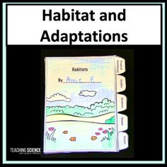 a book with the title habitat and adaptations written in black ink on white paper