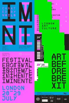 an art event poster for the london design festival, with different font and numbers on it