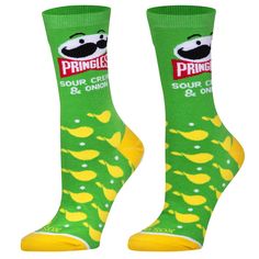 Step into a world of quirky style with Cool Socks' Pringles Sour Cream Novelty Crew Dress Socks. Designed to celebrate individuality and self-expression, these socks are perfect for those who love to stand out from the crowd.

- Size: Medium
- Color: Pringles Sour Cream
- Material: Cotton and elastic/spandex blend
- Gender: Female
- Age Group: Adult
- Style: Novelty crew dress socks

Crafted from a thick, breathable cotton blend with just the right amount of stretch, these socks ensure comfort a Weird Socks, Wacky Socks, Ugly Socks, Snacks Chips, Airport Fit, Food Socks, Silly Socks, Airport Fits, Quirky Style