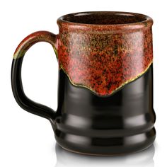 a black and red coffee mug on a white background