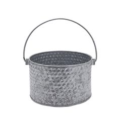 a metal bucket with handle on a white background