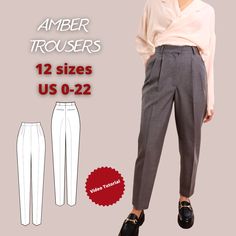 Elevate your wardrobe with these elegant suit pants for woman sewing pattern  designed to create stunning ankle-length trousers that exude sophistication and style. Whether you're aiming for a polished office look or a refined evening ensemble, these trousers are sure to become a staple in your collection. This pants sewing pattern features a flattering high waistline that accentuates your curves while providing a comfortable fit. The sleek ankle-length design adds an elegant touch, perfect for Trouser Sewing Pattern Women, Sewing Pattern Trousers, Trouser Sewing Pattern, Trousers Sewing Pattern, Woman Sewing, Pattern Trousers, Pants Tutorial, Sewing Patterns Free Women, Trousers Pattern