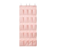 a pink wall hanging organizer with six pockets