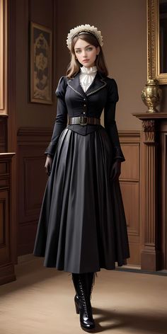 Old Victorian Outfits, Steampunk Fashion Women Victorian, Victorian Era Dresses Simple, Victorian Uniform, Victorian Era Outfits, Victorian Robe