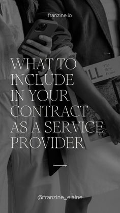 two people standing next to each other with the caption what to include in your contact as a service provider