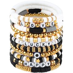 PRICES MAY VARY. Stackable Bracelet Set：11pcs black beaded bracelet set, featuring surfer heishi, clay bead friendship bracelets in a bohemian stackable design for women. bracelets include evil eye vinyl disc gold beads beaded stretch preppy y2k bracelet perfect for teen girls. A Gift Worth Having：The boho beach bracelet is the ideal present for you! This fashion accessory is perfect for any outfit and complements any skin tone. The heishi clay friendship bracelets adds an attractive touch to yo Women’s Beaded Bracelets, Clay Bracelet Ideas Y2k, Black Clay Bead Bracelet Ideas, Holiday Clay Bead Bracelets, Clay Bead Friendship Bracelets, Homemade Bracelets With Beads, Beaded Bracelets Clay, Bead Bracelet Words Ideas, Bead Friendship Bracelets