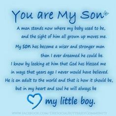 a poem written in blue ink with the words you are my son