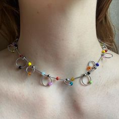 ranbow color glass beads with stainless steel snake chain necklace ,circle hand made necklace 36-40cm Snake Chain Necklace, Rainbow Color, Colourful Necklace, Beaded Rings, Snake Chain, Titanic, How To Make Beads, Chain Styles, Ring Necklace