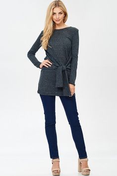 Charcoal Wrapped Sweater - Aunt Lillie Bells Versatile Long Sleeve Top For Fall Layering, Stretch Long Sleeve Top For Fall Loungewear, Stretch Long Sleeve Top For Fall Layering, Versatile Stretch Long Sleeve Top For Fall, Gray Stretch Long Sleeve Top For Fall, Fall Layering Long Sleeve Stretch Top, Versatile Gray Tops For Fall, Fall Layering Stretch Long Sleeve Top, Versatile Wrap Tops For Fall