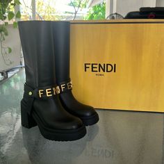 Fendi Biker Boot Brand New With Box And Dust Bag Size 35 Made In Italy Pull On Style Removal Logo Straps Fendi Graph Leather Fendi Stockings, Fendi Boots, Fendi Shoes, Boot Brands, Shoes Heels Boots, Biker Boot, Shoes Women Heels, Heeled Boots, Fendi