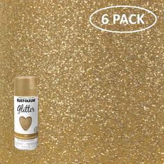 gold glitter spray paint with 6 pack in the background and text that reads rustoleum glitter