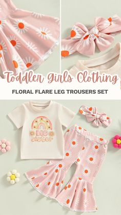 Get your kids summer-ready with our Floral Daisy Summer Flare Leg Trouser Set! These stylish trousers are perfect for keeping your little one cool and comfy while they play. Let them bloom with confidence in our daisy kid clothing collection! #SummerFashion #FloralTrousers #FlareLegPants Daisy Headband, Outfits For Summer, Kid Clothing, Floral Trousers, Daisy Dress, Flare Leg Pants, Flared Pants