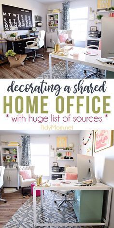 a home office with the title decorating a shared home office