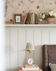 Panelled Walls With Wallpaper, Small Bedroom Wallpaper, House Interior Wallpaper, Whimsical Bedroom Kids, Cottage Girls Room, Board And Batten Wall With Wallpaper, Dainty Floral Wallpaper, Wallpapered Bedroom, Vintage Floral Nursery