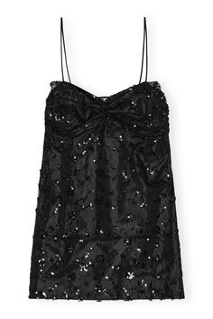 This Black Sequins Lace Mini Dress is designed for a regular fit and features hand-stitched sequin-covered lace, thin adjustable straps and a zip closure. GANNI Black Sequins Lace Mini Dress in Black | Women's Size 14 | Recycled Polyester Ganni Dress, Dolce E Gabbana, Tshirt Skirt, Hoco Dresses, Lace Mini Dress, Black Sequins, Dress Details, Mini Black Dress, Valentino Garavani