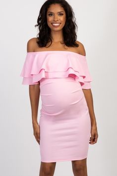 Pink Maternity Maxi Dress, Satin Off Shoulder Dress, Pink Baby Shower Dress, Gender Reveal Dress, Pink Maternity Dress, Dress For Pregnant Women, Fitted Maternity Dress, Maternity Dresses For Baby Shower, Shower Dress