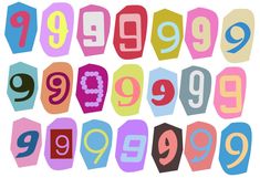 the numbers are made up of different shapes and sizes, including one for each letter