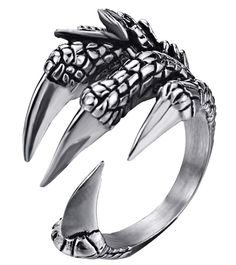 PRICES MAY VARY. 316L stainless steel retro silver dragon claw ring Opening adjustable ring;one size fits most natural diameter:18mm;weight:about 8g retro punk hip hop style  316L Stainless Steel Retro Silver Dragon Claw Adjustable Opening Ring  Manufacturing production strictly according to process requirements  Mailing speed  24-hour online service Claw Ring, Dragon Claw, Vintage Dragon, Dragon Ring, Retro Punk, Silver Eagles, Animal Rings, Punk Jewelry, Pet Rocks