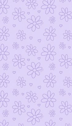 a purple flower pattern with hearts on the bottom and one heart in the middle, as well as several smaller flowers