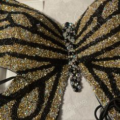 Festival Rave Butterfly Rhinestone Bra Top Hand Beaded Brand New Custom Unique Rhinestone Bra Top, Butterfly Bra, Beaded Tie, Butterfly Rhinestone, Rhinestone Bra, Bra Top, Hand Beading, Bra Tops, Gold Black