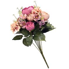 a bouquet of pink flowers on a white background