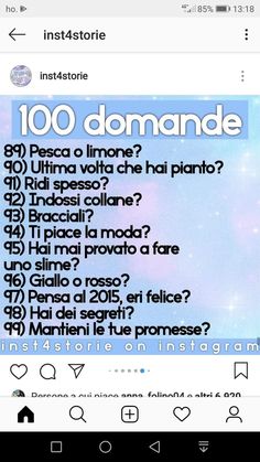 an instagram page with the words 100 domonde written in italian and english