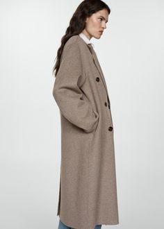 Handmade oversized wool coat - Woman | MANGO USA Long Wool Coat Women, Capsule Wardrobe Planning, Mango Coats, Menswear Women, Oversized Wool Coat, Wool Winter Coat, Wool Coat Women, Wardrobe Planning, Wool Trench Coat