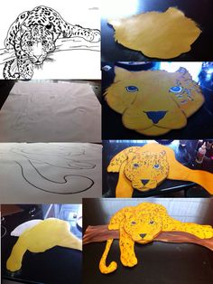 several pictures of different types of paper cutouts with animals on them, including a cheetah and a leopard