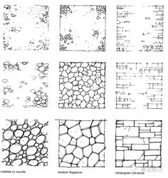 four different types of rocks are shown in black and white, each with different patterns