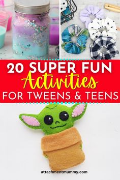 Check out this collection of 20 fun activities perfect for older kids to do at home. Here are 20 activities, crafts and more to keep tweens and teens busy in the weeks to come. After School Activities For Teens, Fun Therapy Activities For Teens, Pre Teen Summer Activities, Activities For Kids At Home Preteen, Activities For Preteens, Teen Activities, Unit Study Ideas, Summer Camp At Home, Camp At Home