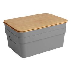 a gray box with a wooden lid