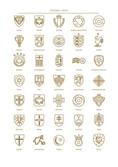 the logos and emblems of football teams in gold on a white background with text