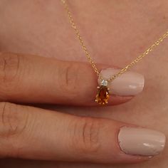 "Citrine Necklace, November Birthstone, Citrine Pendant, Birthstone Necklace, Handmade Jewelry, Citrine Jewelry, Gemstone Necklace, Minaliva * Gold Kt: 14K - 18K * Custom Gold Color: Rose Gold, Yellow Gold, White Gold * Total Diamond CTW: 0,03Ct * Citrine: 1pcs 0.67Ct * Gr: 2,41 * Diamond Color-Clarity: G Color VS Clarity * Setting Type: Pave * Length:  16\", 17'',  18\", 19'', 20\" (measured as end to end, the clasp is included) * Ready to Ship in 1-5 Business Days * Made to Order. Your product Citrine Jewelry Set, Orange Gemstone Necklace, Orange Citrine Gemstone Necklace, November Jewelry, Yellow Gemstone Necklace, Citrine Birthstone, November Birthstone Necklace, November Birthstone Jewelry, Necklace Outfit