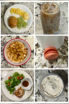 four pictures showing different types of food and drinks