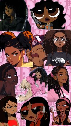 the many faces of black women with different hair colors and styles, all in pink