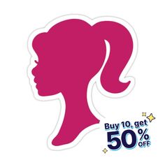 the pink silhouette of a woman's head with stars on it, and 50 % off